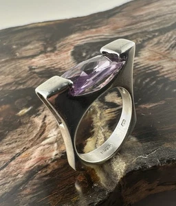 925 Silber Ring mit violettem Stein – Gr. 58, Modernist - Bild 1 von 12
