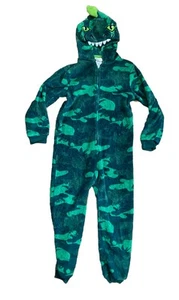 Boys Size S (7/8) Saint Eve Youth Hooded Fleece Sleeper 1-Piece Pajamas Dinosaur - Picture 1 of 7