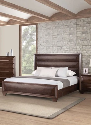 Queen Size 1pc Bed Set Transitional Style Espresso Finish Bedroom Furniture - Image 1 of 3