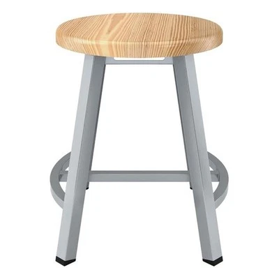 Pemberly Row 18" Stool Solid Wood Seat Gray Frame with Curved Footring - Image 1 of 3