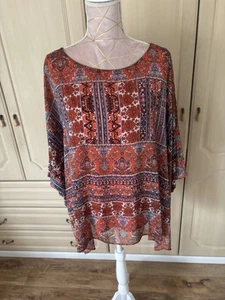 Ladies M&Co Orange Patterned Chiffon Evening top in size 16 - Picture 1 of 8