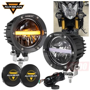 Auxbeam 110W Motorcycle 4In LED Offroad Round Pods Driving White Light+Amber DRL - Picture 1 of 12