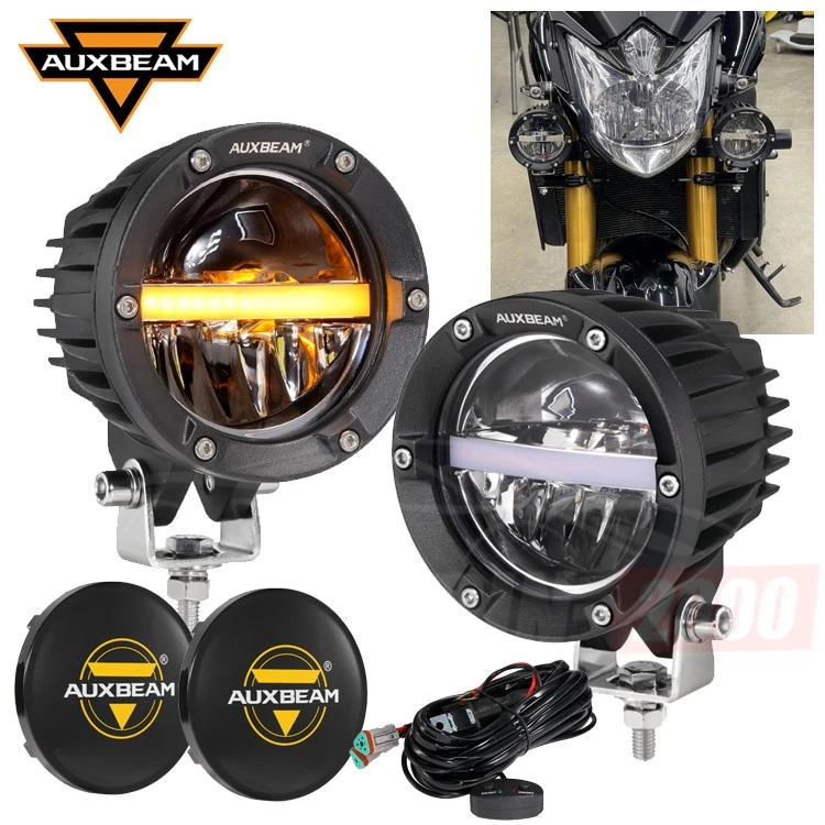 Auxbeam 110W Moto 4 pulgadas LED Offroad Cápsulas Redondas Conducción Luz Blanca + Ámbar DRL Foto 1 de 4