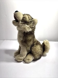 Jaag Howling Wolf Plush 9” Brown Black Gray Stuffed Fluffy Plush Eyes Closed - Picture 1 of 9