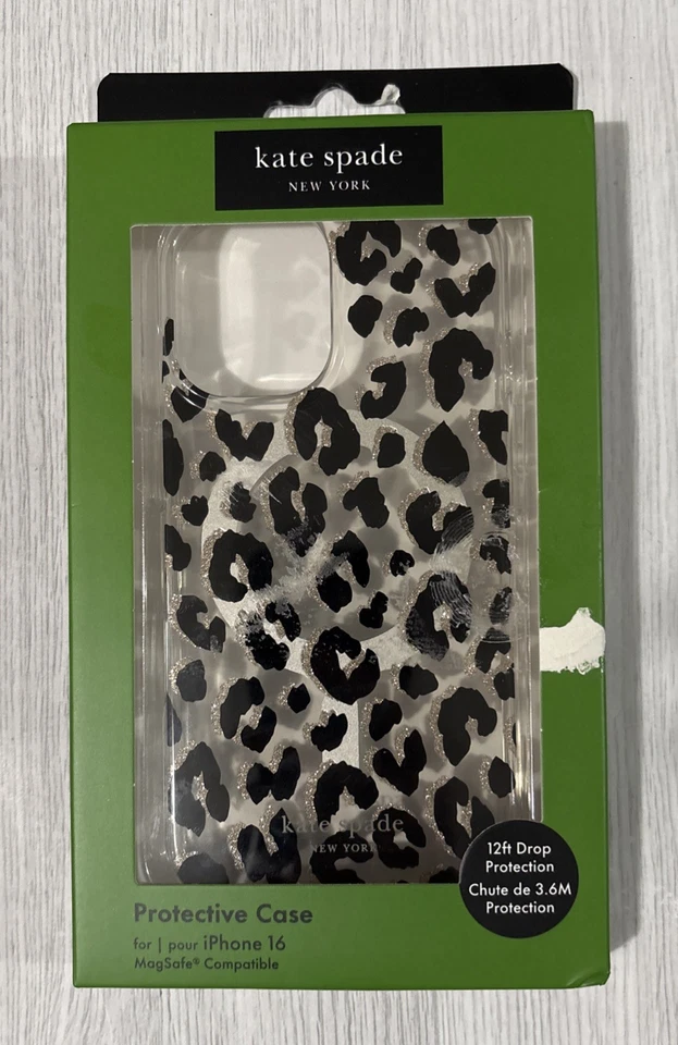 Kate Spade New York Protective MagSafe Case for iPhone 16 - Black City Leopard - Image 1 of 1