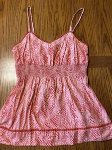 Womens Y2K 2000s Coquette Smocked Embroi Cami Tank Top Sz Medium Babydoll Fairy - Picture 1 of 14