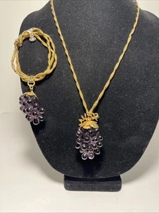 Vintage Signed Napier Purple Amethyst Grape Cluster Necklace And Bracelet - Picture 1 of 15