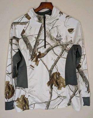 Realtree APC Pullover Unisex Large White Camo 1/4 Zip Mock Neck Thumb Hole  - Image 1 of 4