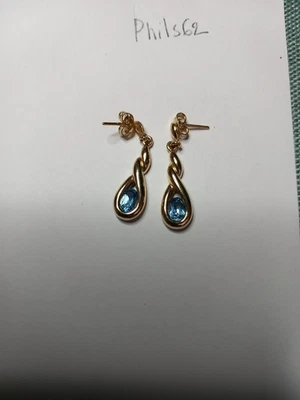 paire de Boucles d'oreilles plaqué or imitation pierre bleue - Photo 1/2