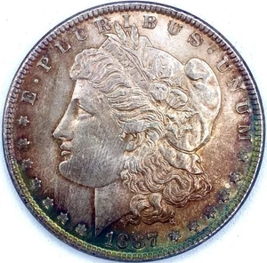 Dólar de plata Morgan 1887 $1 sin circular tonificado - Imagen 1 de 2