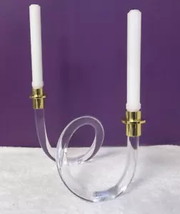 Portacandele doppio oro MCM Dorothy Thorpe lucite acrilico Pretzel Twist 2792 - Foto 1 di 4