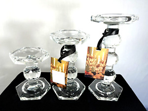 NWT Opulent Treasures Crystal Glass Square Candle Stick Holders (Set Of 3)