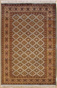 Rugstc 4x6 Bokhara Jaldar Blue Area Rug, Hand-Knotted,Geometric with Silk/Wool - Picture 1 of 5