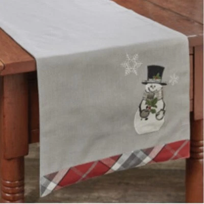 Corredor de mesa Park Designs muñeco de nieve y acebo 36" Navidad invierno a cuadros Foto 1 de 2