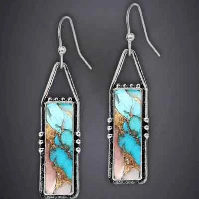 PENDIENTES MOSAICO INÁLIDO RESINA ESCAMAS AZUL Y ORO CORTE RECTANGULAR ESTILO BOHO RETRO Foto 1 de 4