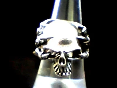 AWESOME!  SKULL & CLAWS POLISHED STEEL RING SZ. 10 BIKER / GOTHIC DESIGN - Image 1 of 4