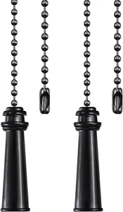 2Pack Metal Ceiling Fan Pull Chains, 12Inch Black Heavy Pulls Pendant Decorative - Picture 1 of 12
