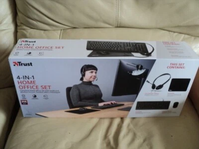 Trust QOBY 4 in 1 Home Office Bundle Wireless Mouse - Headset & Keyboard & Pad - Image 1 of 4