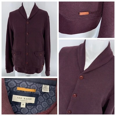 Cárdigan Ted Baker Farfell Cuello Chal Hombres Talla 6 Borgoña Algodón Poli YGI Y3-28 Foto 1 de 4
