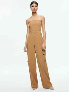 ALICE & OLIVIA (2) SACHIKO STRAPLESS CARGO JUMPSUIT COLOR TAN NWT MSRP$495 - Picture 1 of 15