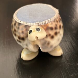 3 VTG Pin Cushions Glass, Ceramic Teapot Taiwan, Shell Turtle