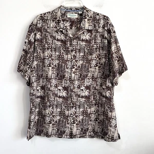 Caribbean Silk Blend Mens Hawaiian Shirt XL Brown Button Front Vacation NEW - Picture 1 of 12