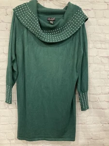 Questions Womens Sweater Plus size 3X Green Studded Neck & Cuffs business top - Picture 1 of 11