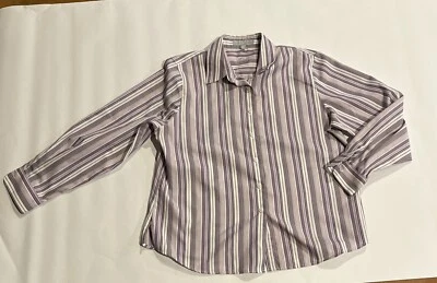 Foxcroft Shirt Womens 14P Purple Striped Button Up Wrinkle Free Blouse Long Slee - Image 1 of 4