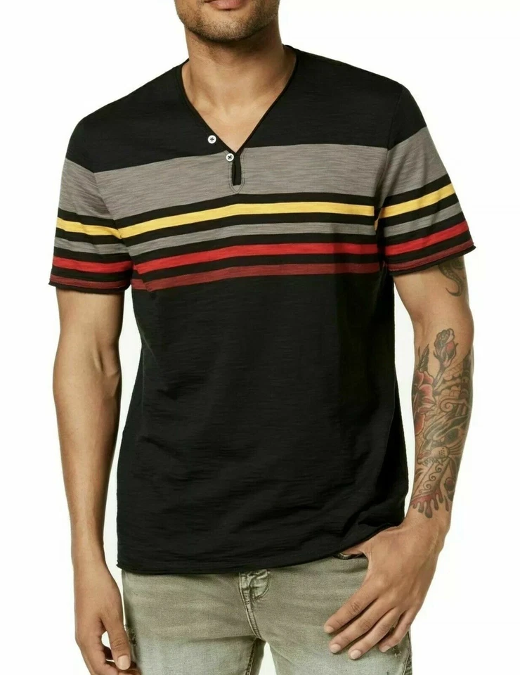 Inc Mens T-shirt Black Size 3xl Stripe Print Colorblock V Neck Tee