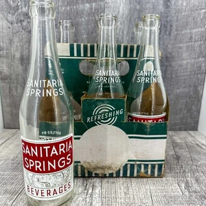 Vtg 1955 Set of 6 Sanitaria Springs Beverage Bottles, Port Crane NY in Cardboard - Picture 1 of 10