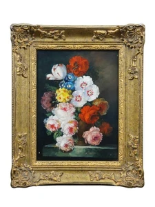 Bodegón floral vintage ramo de flores pintura al óleo sobre lienzo 22" - Imagen 1 de 12