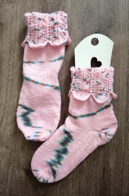 HANDGESTRICKTE WARME WOLLE SOCKEN STRÜMPFE FÜR DICKERE BEINE in ROSA  Gr. 39 40 - Bild 1 von 3