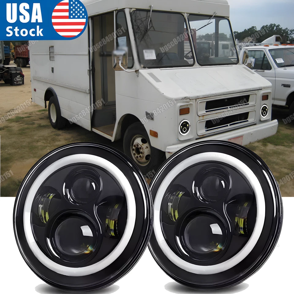 2PCS Fit chevrolet P10 P20 P30 Van 7"inch Round LED Headlights Hi-Low Beam w/DRL - Image 1 of 4