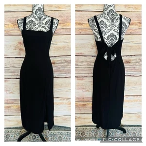 Wild Honey Black Square Neck Open Tie Smocked Back Sleeveless Maxi Dress Size M - Picture 1 of 16