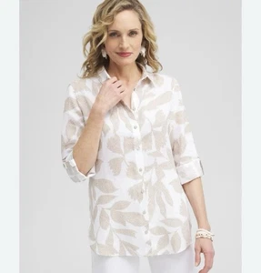 Chico's 2.5 Women's  Eclipse Linen Leaf Etching 3/4 Sleeve Shirt US Size 12 - Picture 1 of 11