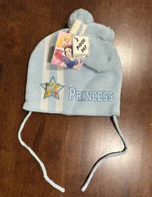 Disney Princesa Niñas Niño Pequeño Gorro Pompón Azul Sombrero y Guantes Conjunto Foto 1 de 3