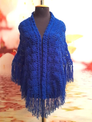 Mantón Noche Envoltura Pashmina Bufanda Grande Flecos Capa Azul Oscuro Foto 1 de 3