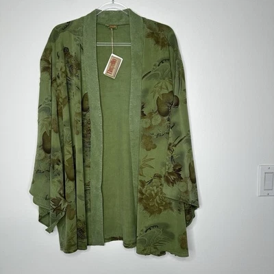 Nuevo con etiquetas Kimono Tianello Kate para mujer talla 2X verde inspirado en Asia arte floral para usar Foto 1 de 4
