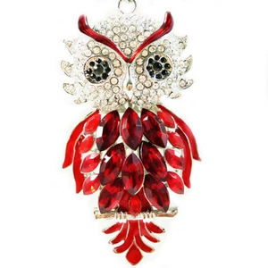 USA KEY CHAIN LARGE Rhinestone Crystal ring owl bird RED SILVER bling cute LARGE - Picture 1 of 4