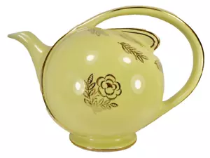 Hall Airflow Teapot Canary Yellow Gold Decals 6 Cup 0459 Tea Pot Vintage As Is - Picture 1 of 12