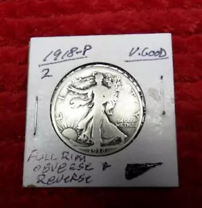 1918-P SILVER Walking Liberty Half Dollar, (VERY GOOD Condition) Full Rims, #2 - Picture 1 of 12
