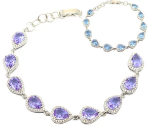Buy 2 Get 1 Free 11.6g Color Changing Alexandrite Topaz cz Silver Bracelet 7-8" - Picture 1 of 2