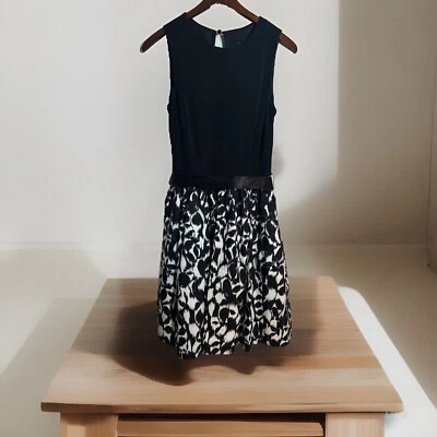 Vestido Aidan Mattox Feminino Tamanho 10 Preto Branco Amarrar Cintura Tule Midi Leia - Imagem 1 de 4