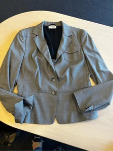 AKRIS Punto Black & White Mixed Plaid Wool Blazer sz 10 EUC - Picture 1 of 10