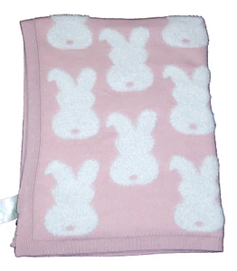 Little Miracles Costo Bunny Rabbit Baby Blanket Pink White Knit Chenille - Picture 1 of 2