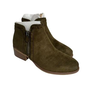 MIA Womens Mable Ruffle Olive Green Vegan Suede Ankle Booties Size  9 1/2W - Picture 1 of 8