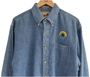 VTG 90’s Port Authority “NHL” All-Star Game San Jose Mens Denim Shirt Size M - Picture 1 of 19
