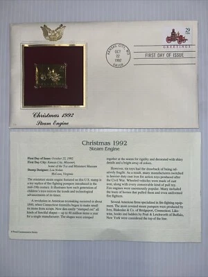 1992 Christmas Steam Engine Gold Golden Cover replica FDC Stamp - Image 1 of 3