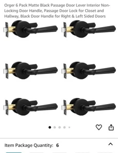 Paquete de 6 otras manijas de puerta de paso negras mate para interiores sin bloqueo - Imagen 1 de 14