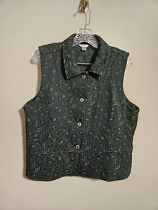 Christopher And Banks Womens Forest Green Floral Vest  Size XL - Picture 1 of 7